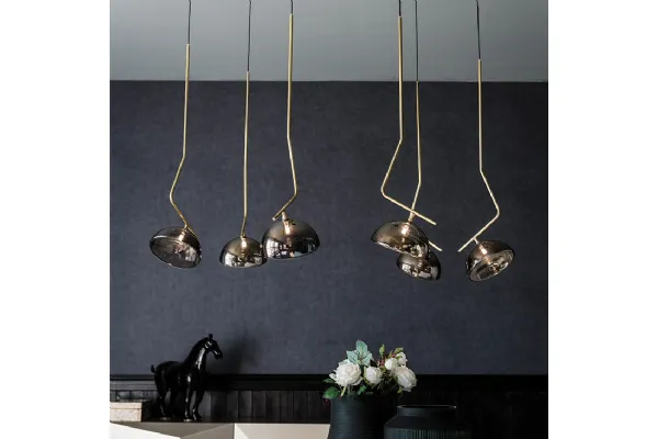 Lampada da soffitto in ottone con paralume in cristallo fumè Sunset di Cattelan Italia
