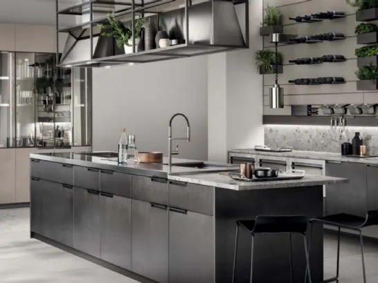 Cucina in acciaio inox e gres con isola MIA by Carlo Cracco di Scavolini