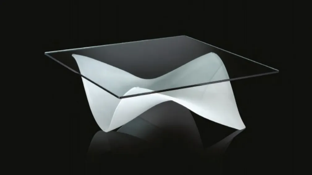 Tavolino di design quadrato con base in vetro curvato Gaudì 40 di Reflex