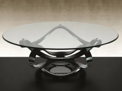 Tavolino di design con top in vetro e basamento in ferro battuto Neolitico 40 di Reflex
