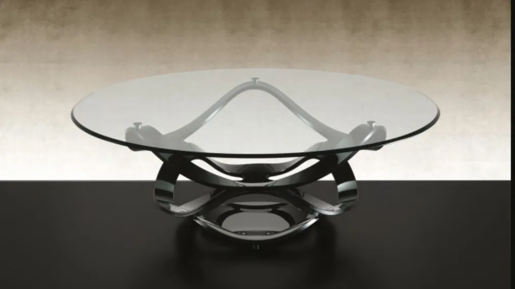 Tavolino di design con top in vetro e basamento in ferro battuto Neolitico 40 di Reflex