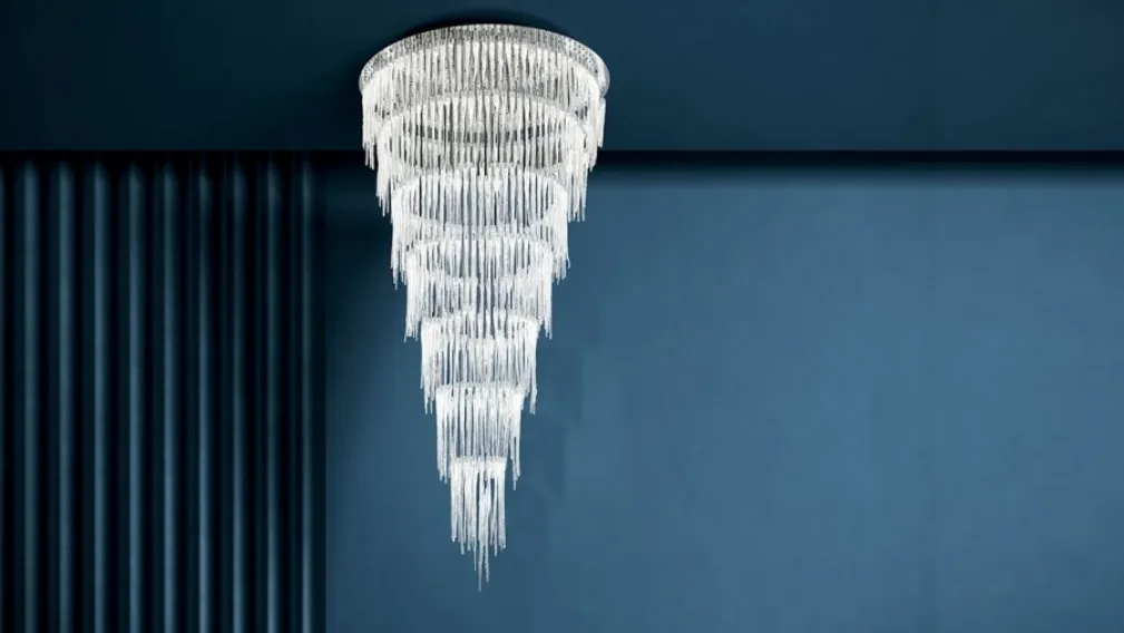 Lampada a sospensione con elementi pendenti in vetro di Murano massiccio con LED interno Ice di Reflex