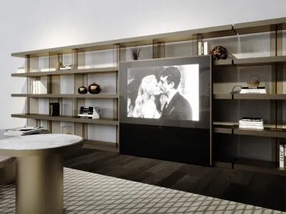 Libreria modulare a incastro con divisori in vetro fumé e ripiani in legno laccato Tango T Anta TV di Reflex
