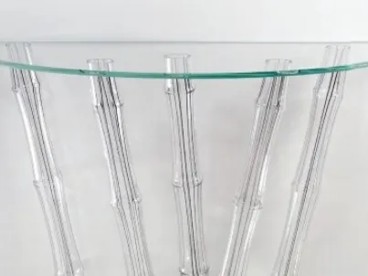Consolle di design con basamento composto da bastoni in vetro di Murano con filigrana nera Bamboo di Reflex