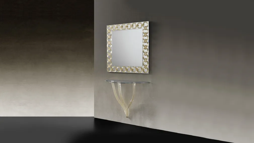 Consolle in vetro di Murano trasparente con top in vetro extrachiaro Flambè Royale di Reflex