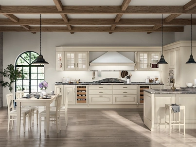 Cucina Classica con penisola Baltimora in Frassino Bianco di Scavolini
