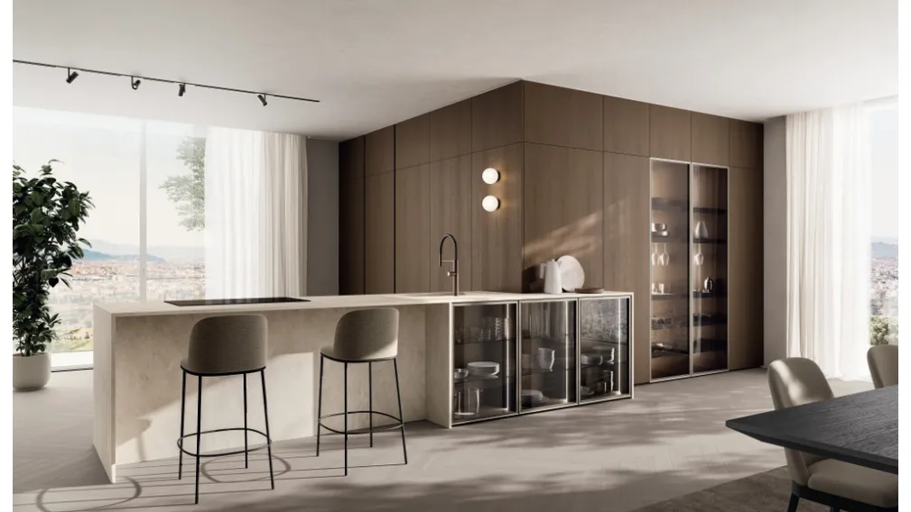 Cucina Moderna con penisola Regola 02 in melaminico e gres di Scavolini