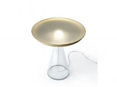 Tavolino rotondo con basamento in vetro di Murano trasparente e top in vetro extrachiaro acidato con luce a LED Accademia 40 di Reflex