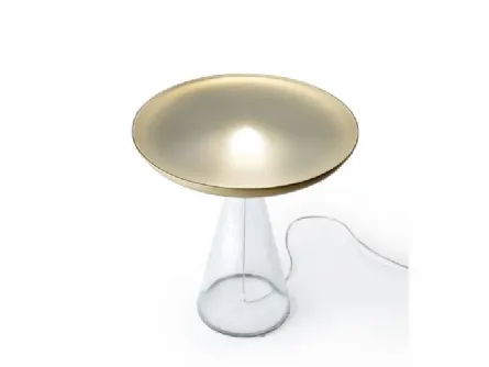 Tavolino rotondo con basamento in vetro di Murano trasparente e top in vetro extrachiaro acidato con luce a LED Accademia 40 di Reflex