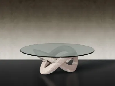 Tavolino rotondo in vetro con base in materiale granitico scolpito e bocciardato a mano Andromeda 40 di Reflex
