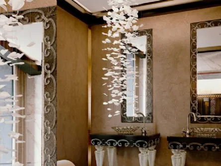 Specchio decorato con elementi a ricciolo in vetro di Murano trasparente Casanova C e Y di Reflex