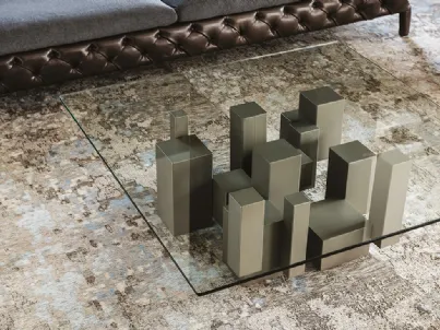 Tavolino con base in acciaio e piano in vetro Skyline di Cattelan Italia