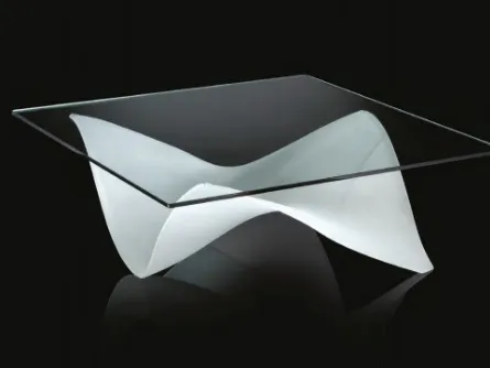 Tavolino di design quadrato con base in vetro curvato Gaudi 40 di Reflex