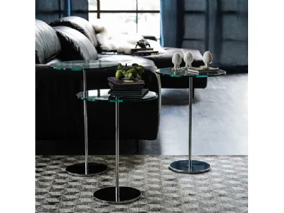 Tavolino in acciaio inox con piano in cristallo Gliss di Cattelan Italia