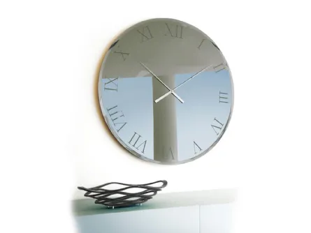 Specchio orologio rotondo in vetro extrachiaro argentato