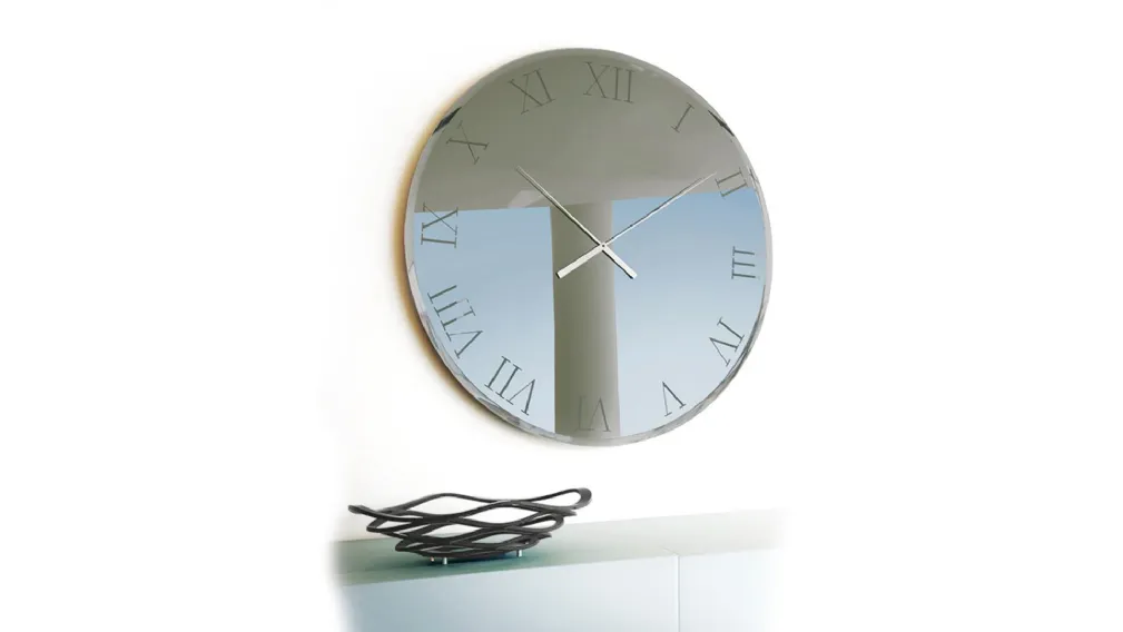 Specchio orologio rotondo in vetro extrachiaro argentato