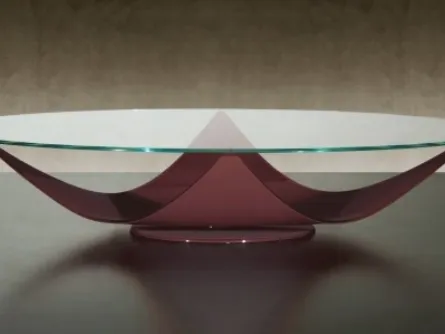 Tavolino rotondo con base in vetro curvato Vela di Reflex