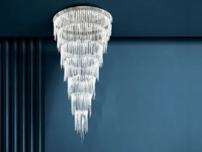 Lampada a sospensione con elementi pendenti in vetro di Murano massiccio con LED interno Ice di Reflex