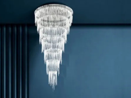 Lampada a sospensione con elementi pendenti in vetro di Murano massiccio con LED interno Ice di Reflex