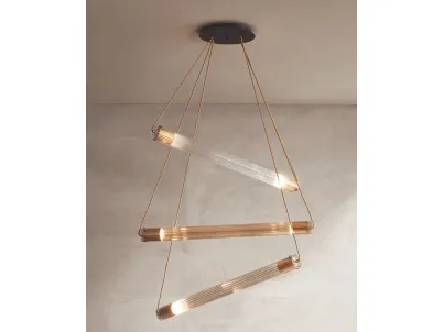 Lampada a sospensione in vetro pyrex cannettato Tube S di Riflessi