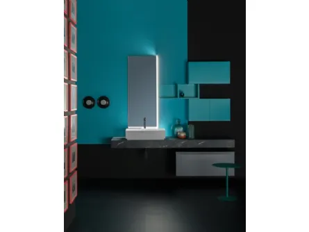 Mobile da Bagno sospeso in nobilitato e  laccato opaco e piano in laminato effetto pietra B GO CHROMATIC BG46 di Compab