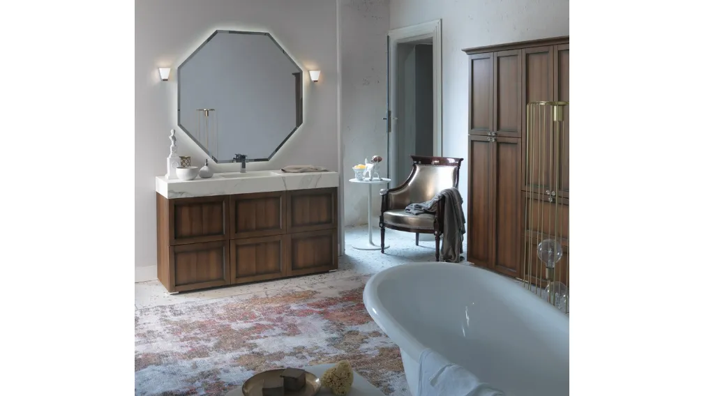 Mobile Bagno da appoggio in Noce antico e piano con vasca integrata in gres effetto marmo DIAMANTE DM16A di Compab