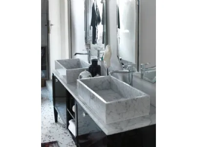 Mobile Bagno da appoggio in laccato lucido con doppio lavabo in marmo bianco di Carrara DIAMANTE DM25 di Compab