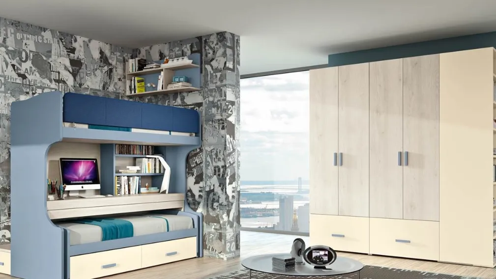 Cameretta per Ragazzi 930 a soppalco con letto estraibile di Ferrimobili
