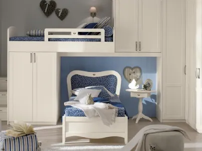 Cameretta a soppalco in finitura legno spazzolato Bianco e Azzurro Comp 008 di Valplana