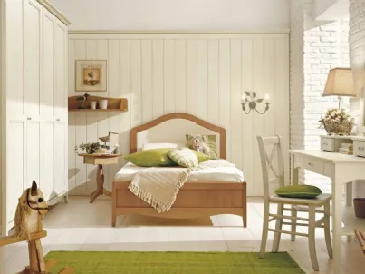 Cameretta classica con letto a una piazza e mezza in legno tinto Noce e Bianco Comp 108 di Valplana