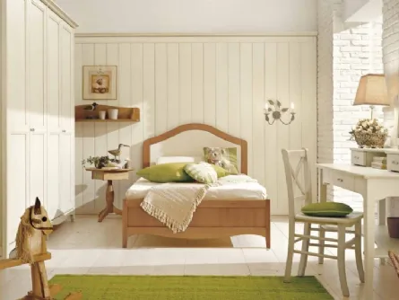 Cameretta classica con letto a una piazza e mezza in legno tinto Noce e Bianco Comp 108 di Valplana