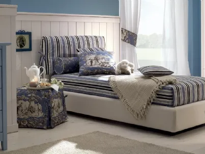 Cameretta componibile in legno laccato Azzurro e Bianco con letto imbottito Comp 304 di Valplana