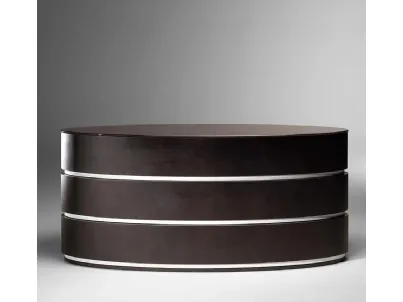 Comò in legno curvato e top in vetro con particolari tra i cassetti in pelle Giulietta-Romeo di Reflex