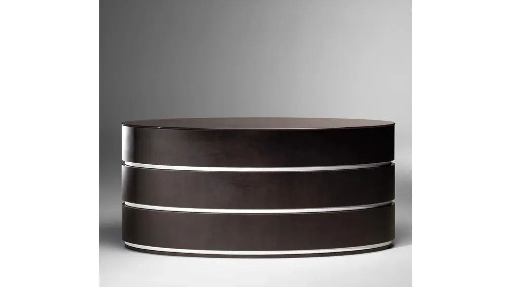 Comò in legno curvato e top in vetro con particolari tra i cassetti in pelle Giulietta-Romeo di Reflex