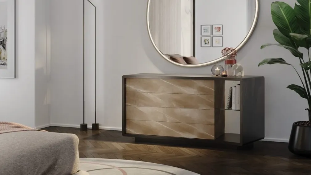 Comò Space in vetro MarmoReflex e legno di Reflex