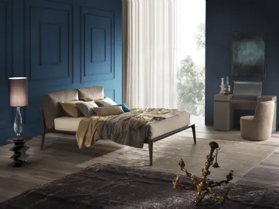 Letto Kale Rovere Carbon e cuscini imbottiti in Pelle Vintage di Olivieri