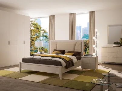 Letto in legno con testiera imbottita in econabuk L1IMONL di Ferretti e Ferretti