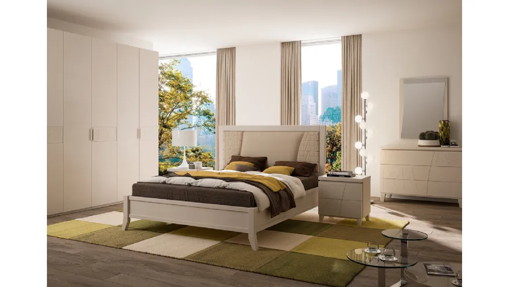 Letto in legno con testiera imbottita in econabuk L1IMONL di Ferretti e Ferretti