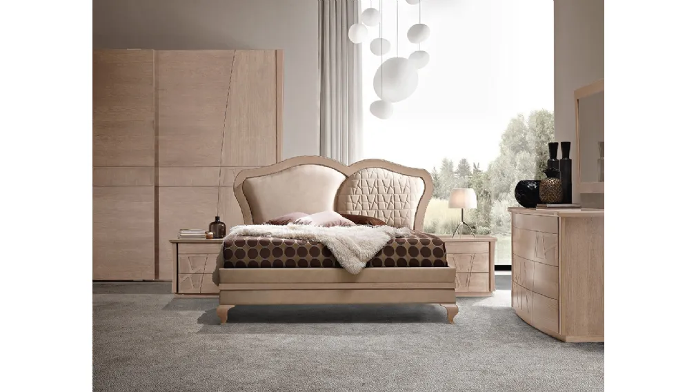 Letto con testiera in ecopelle e legno Motivi L2MON di Ferretti e Ferretti