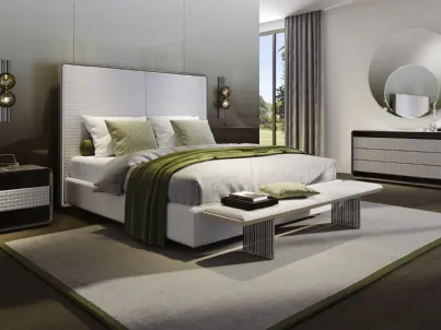 Letto matrimoniale in pelle con testiera alta trapuntata Oh Light DI Reflex