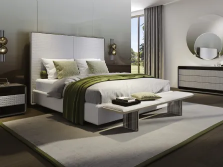 Letto matrimoniale in pelle con testiera alta trapuntata Oh Light DI Reflex