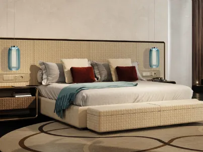 Letto in tessuto con grande testiera trapuntata con cornice in legno Oh XL di Reflex