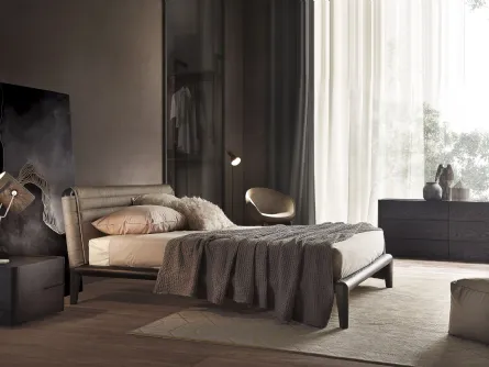 Letto Tube Rovere Carbon con imbottitura testata in Ecopelle di Olivieri