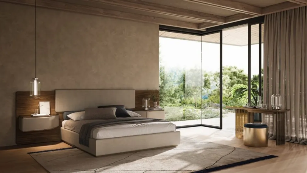 Letto Wave XL con testiera in pelle e legno di Reflex