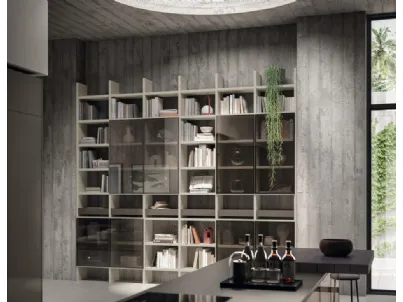 Libreria Living Libra in laccato opaco Grigio Gabbiano e Cuvé di Scavolini