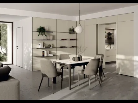Libreria Living Moda Strips Urban Gold in laminato e acciaio di Scavolini