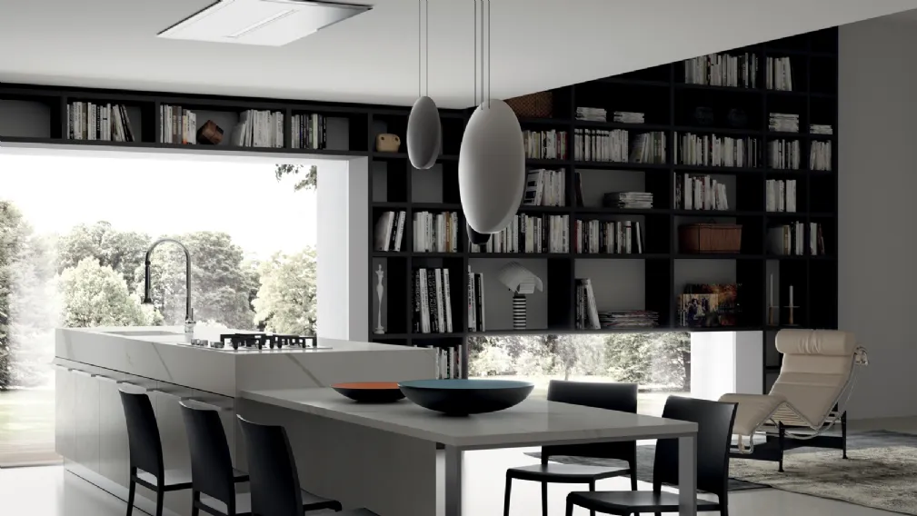 Libreria Living Mood sistema Fluida in finitura Grigio Ferro di Scavolini