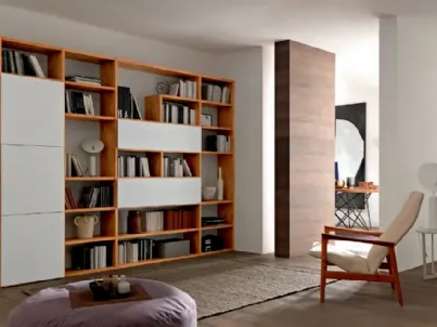 Libreria a muro in legno e laccato bianco opaco Mixer CM28 di FGF Mobili