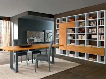 Libreria a muro Mixer CM60 in laccato bianco opaco e legno di FGF Mobili