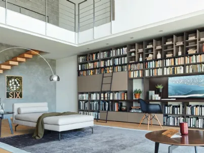 Libreria con vano porta TV Modo M6C68 in laccato opaco di Sangiacomo
